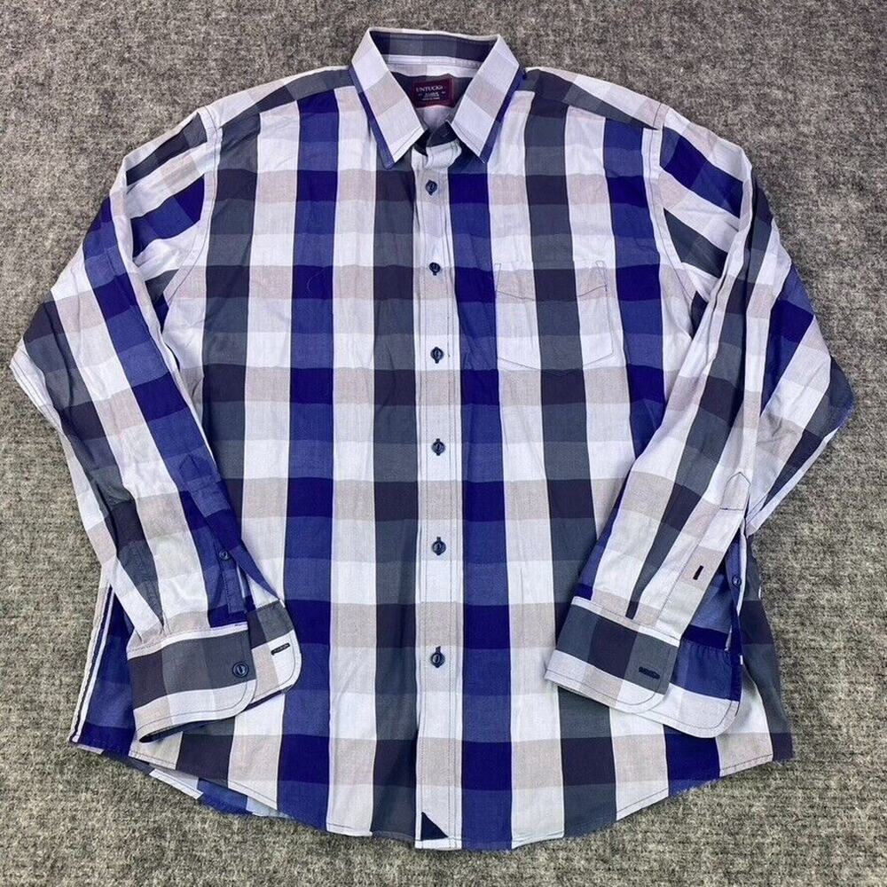 Untuckit Long Sleeve Button Shirt Men's XL Blue Plaid